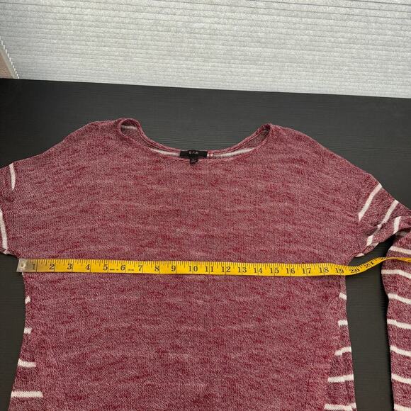 E&M Burgundy Button Back Sheer Knit Pullover Blouse with Stripes Size Medium - Picture 10 of 11